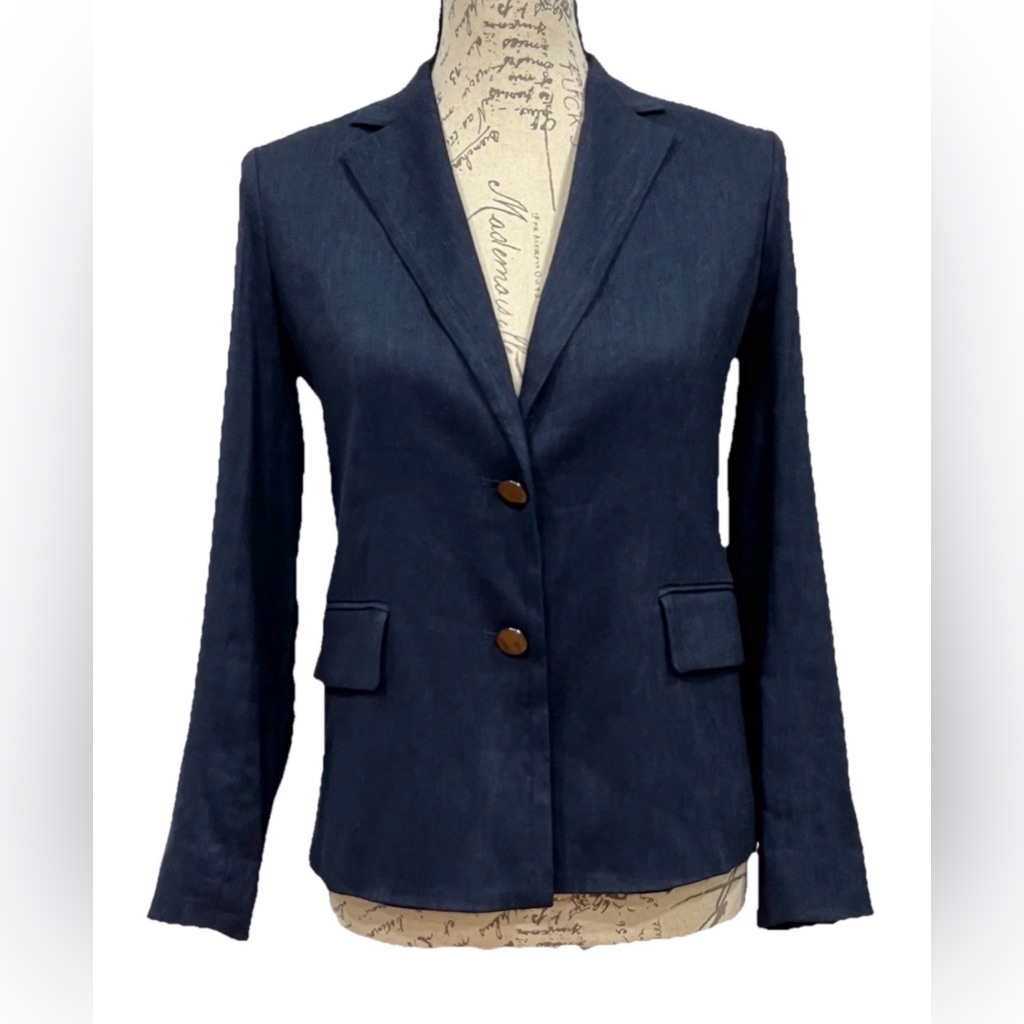 Vince Linen Blend Blazer Size 4 Chambray Jacket Euc